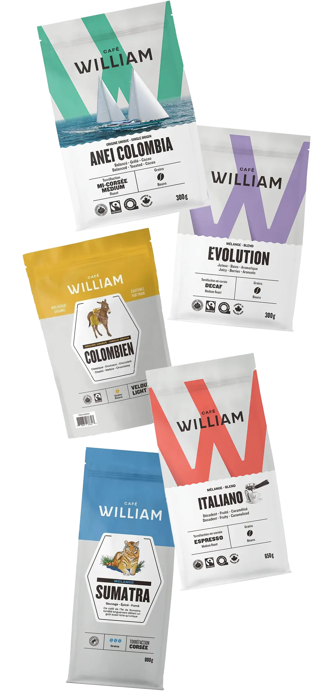 variété de cafés biologiques équitables de Café William à la Coop Alentour de Sherbrooke